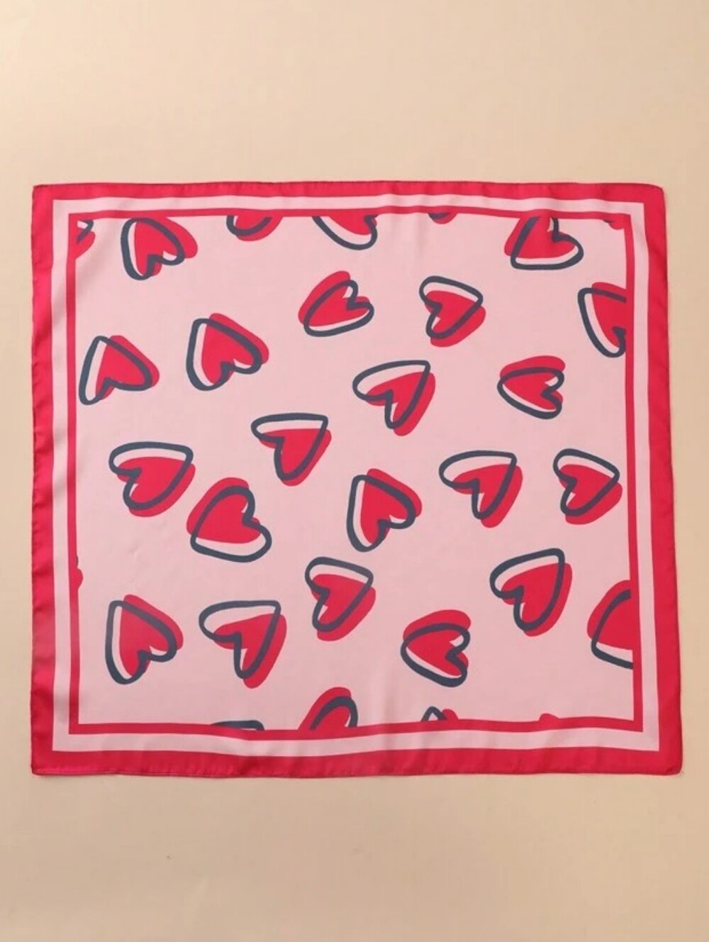 Silk-feel Pink Heart Print  Scarf  Head Scar, Neck Scarf
